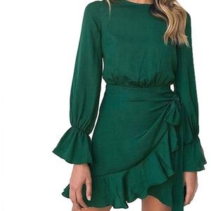 Emerald Green Ruffle Mini Dress